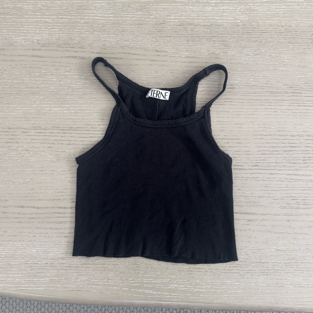 Eterne Black Ribbed Cropped Tank Top